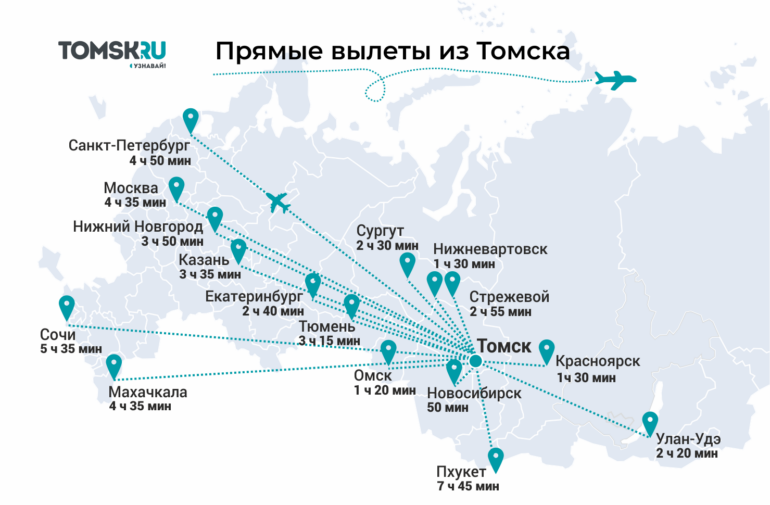 Куда напрямую можно улететь из Томска