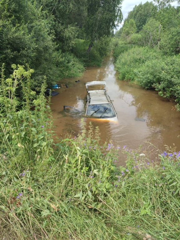 В Томской области автомобиль съехал с дороги и упал в водоем