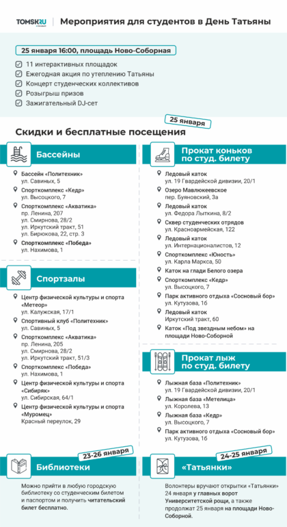 Инфографика: какие мероприятия для студентов пройдут в Томске 25 января